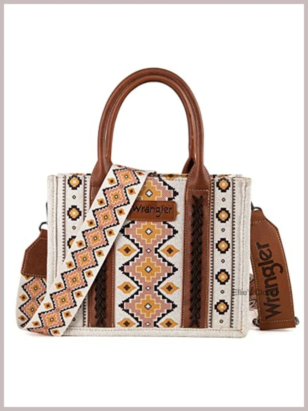 Western Aztec Cotton Canvas Tote Satchel with Detachable Crossbody Strap